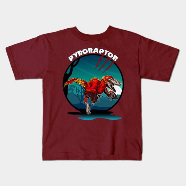 Pyroraptor Dinosaur Design With Background Kids T-Shirt by Terra Fossil Merch